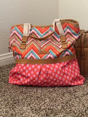 Dena Multicolor Chevron Canvas Tote Bag Boho Shoulder Handbag